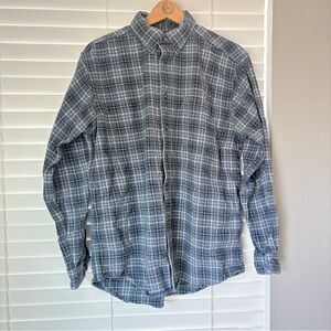 L.L. Bean Flannel Button Down Casual Shirt Blue Plaid Mens Size M Made in Canada